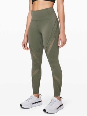 Lululemon • women’s Olive Green Active Leggings  with mesh